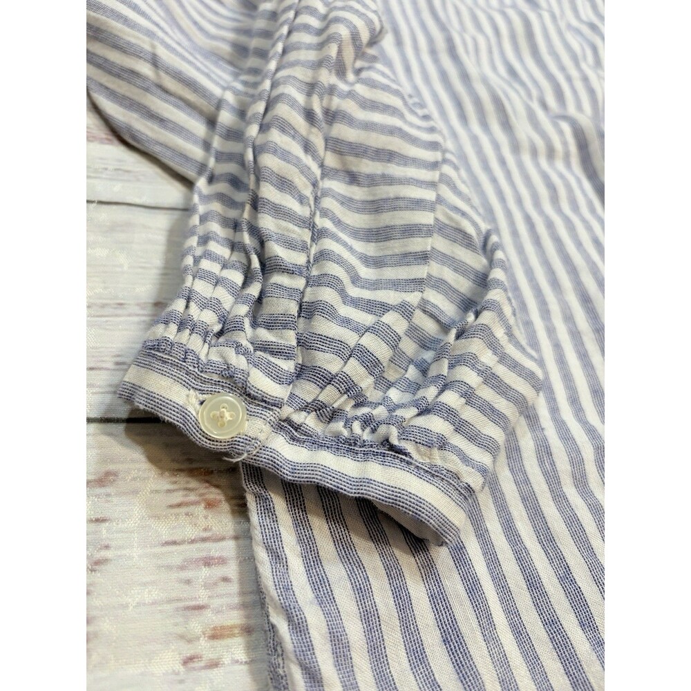 LOFT Blue White Striped Button Keyhole Round Neck Rayon Linen Blouse Size Small - Picture 12 of 12